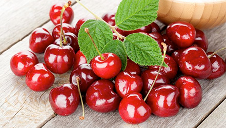cherries with leaves