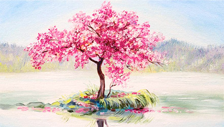 Рисунок красками персикового дерева
