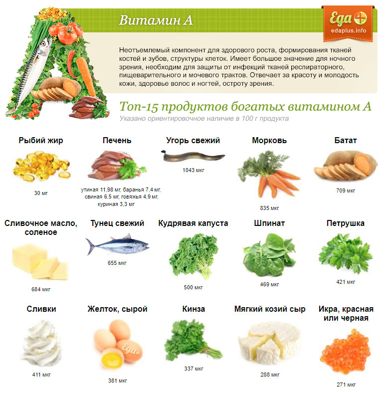Топ 15 продуктов богатых витамином А