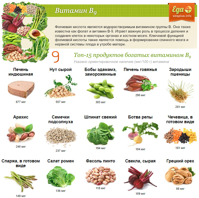 Топ 15 продуктов богатых витамином В9