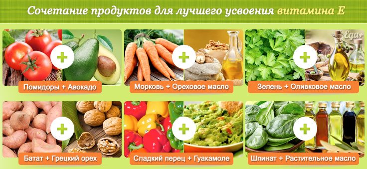 Полезные сочетания продуктов с витамином E